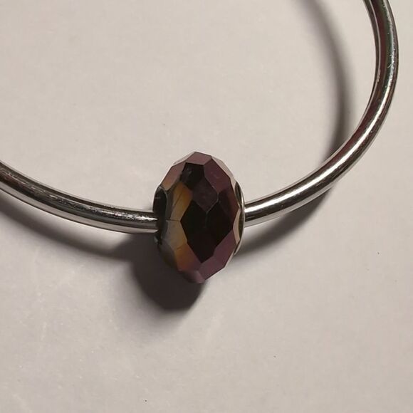 Silver and Purple Faceted Glass Charm for Pandora Style Bracelet - Picture 1 of 2